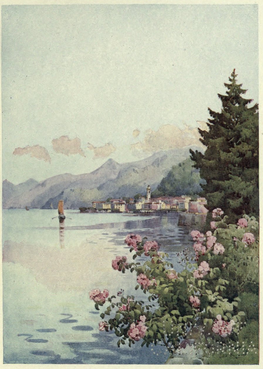 Bellagio Villa Melzistä, Lago di Como, Kuvitus "Italian järvistä" Richard Bagot tekijältä Ella Du Cane