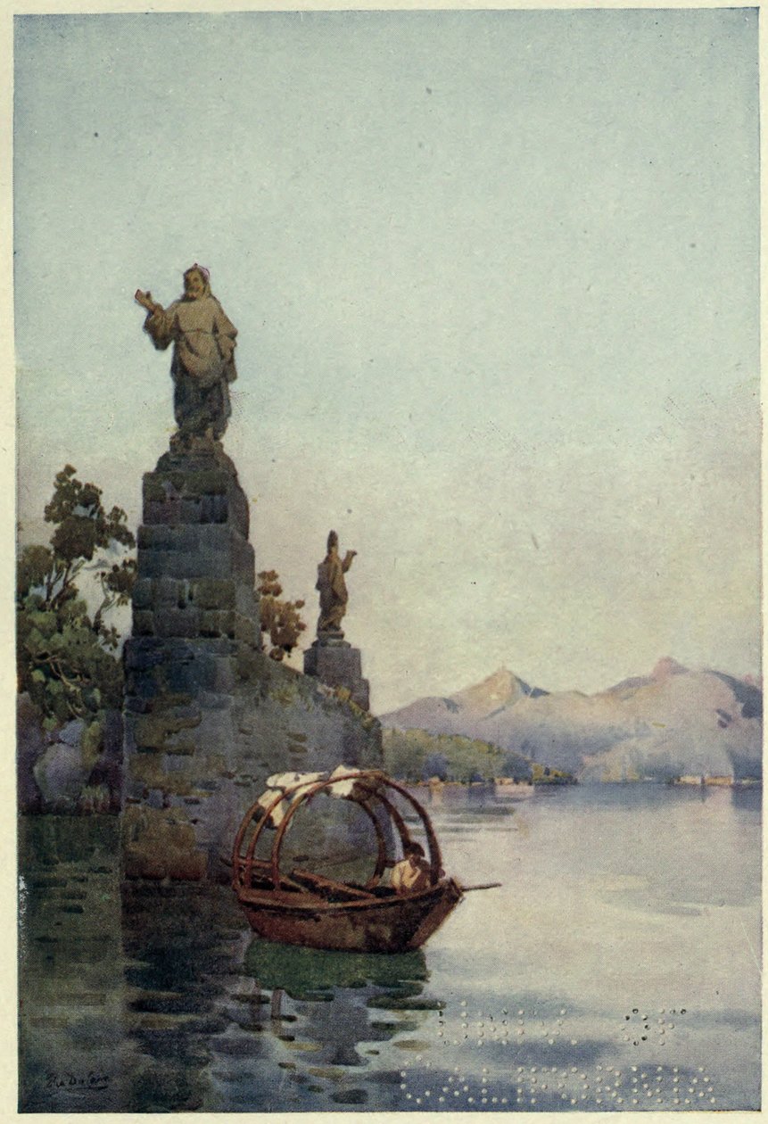 Sisäänkäynti Villa Arconatiin, Lago di Como, kuvitus Richard Bagotin teoksesta "Italian järvet" tekijältä Ella Du Cane