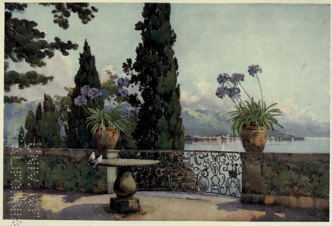 Pallanza Isola Bellasta, Lago Maggiore, Kuvitus Richard Bagotin teoksesta "The Italian lakes" tekijältä Ella Du Cane
