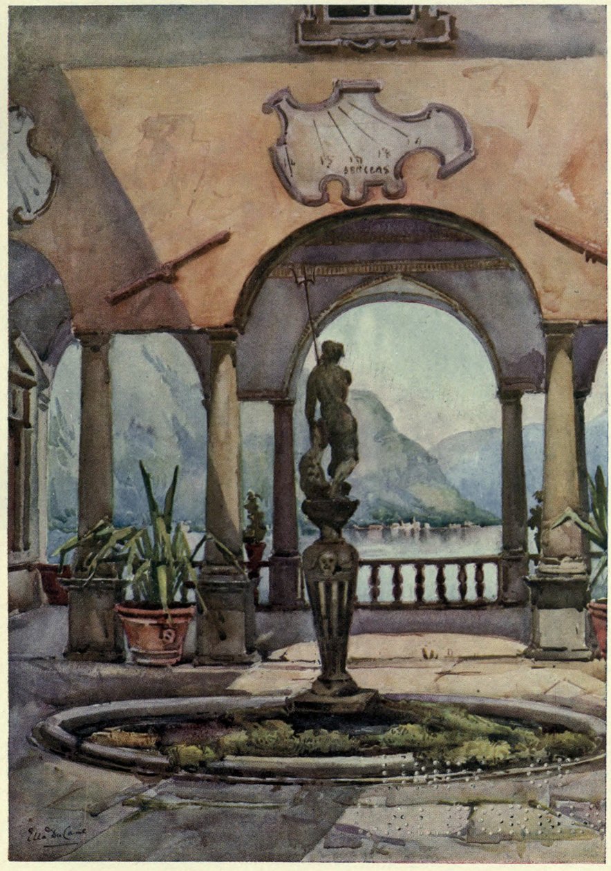 Loggia, Villa Pliniana, Comojärvi, Kuvitus Richard Bagotin teoksesta Italian järvet tekijältä Ella Du Cane