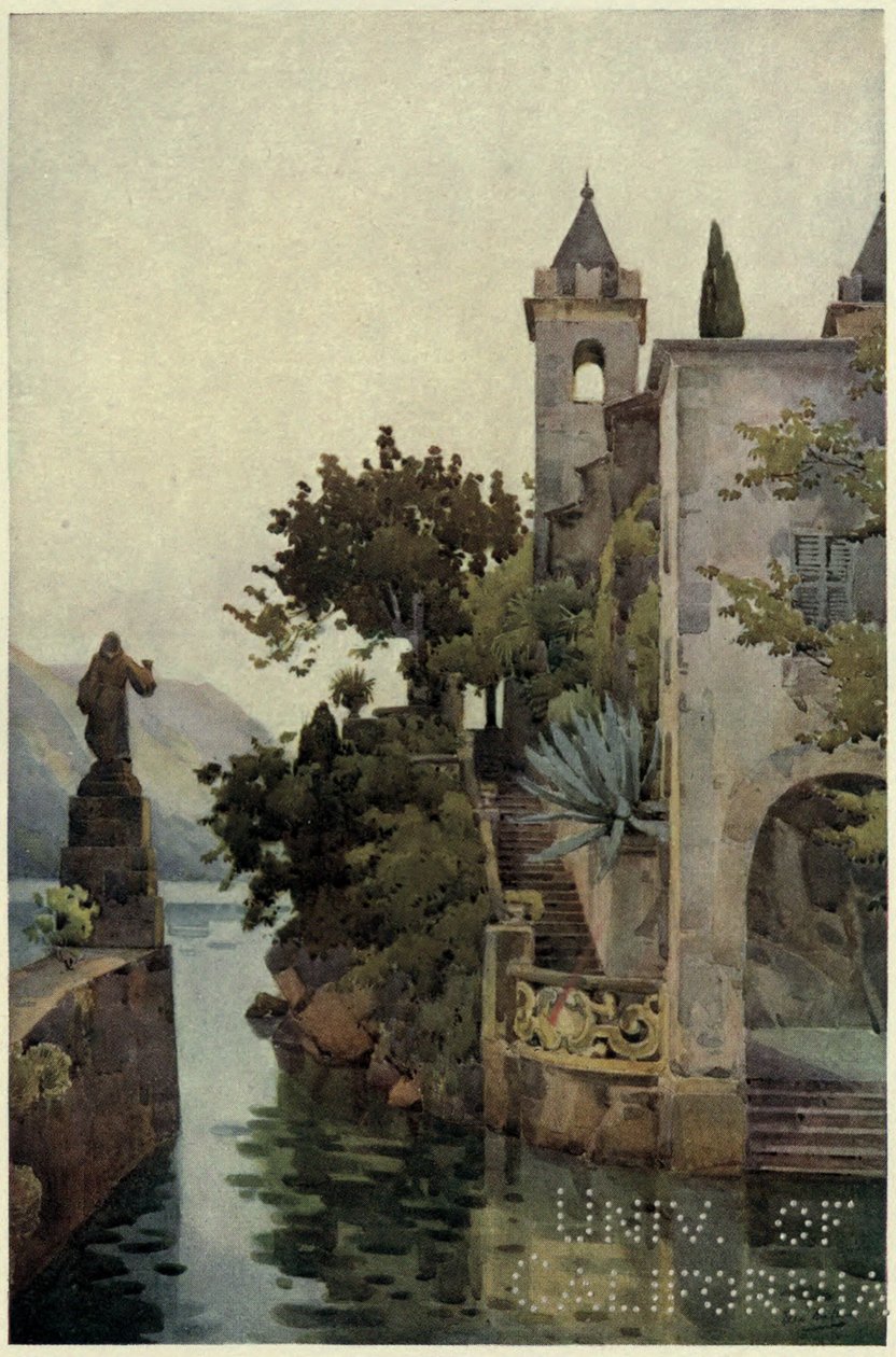 Villa Arconati, Comon järvi, kuvitus Richard Bagotin teoksesta "The Italian Lakes". tekijältä Ella Du Cane