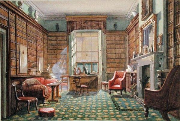 The Consulting Rooms of No.2 Rodney Street, Liverpool, n. 1830 (akvarelli paperille) tekijältä Ellen Bickerstaffe