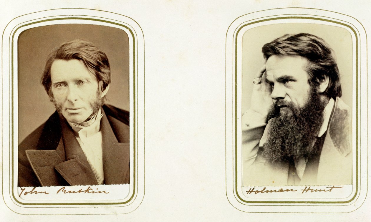 John Ruskin, englantilainen taiteilija, runoilija ja kriitikko, ja William Holman Hunt, englantilainen taiteilija, 1865 tekijältä Elliott and Fry