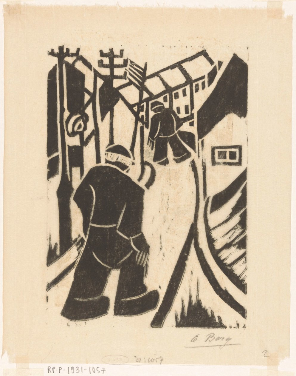 Kaksi hahmoa kyläkadulla tekijältä Else Berg (signed by artist)