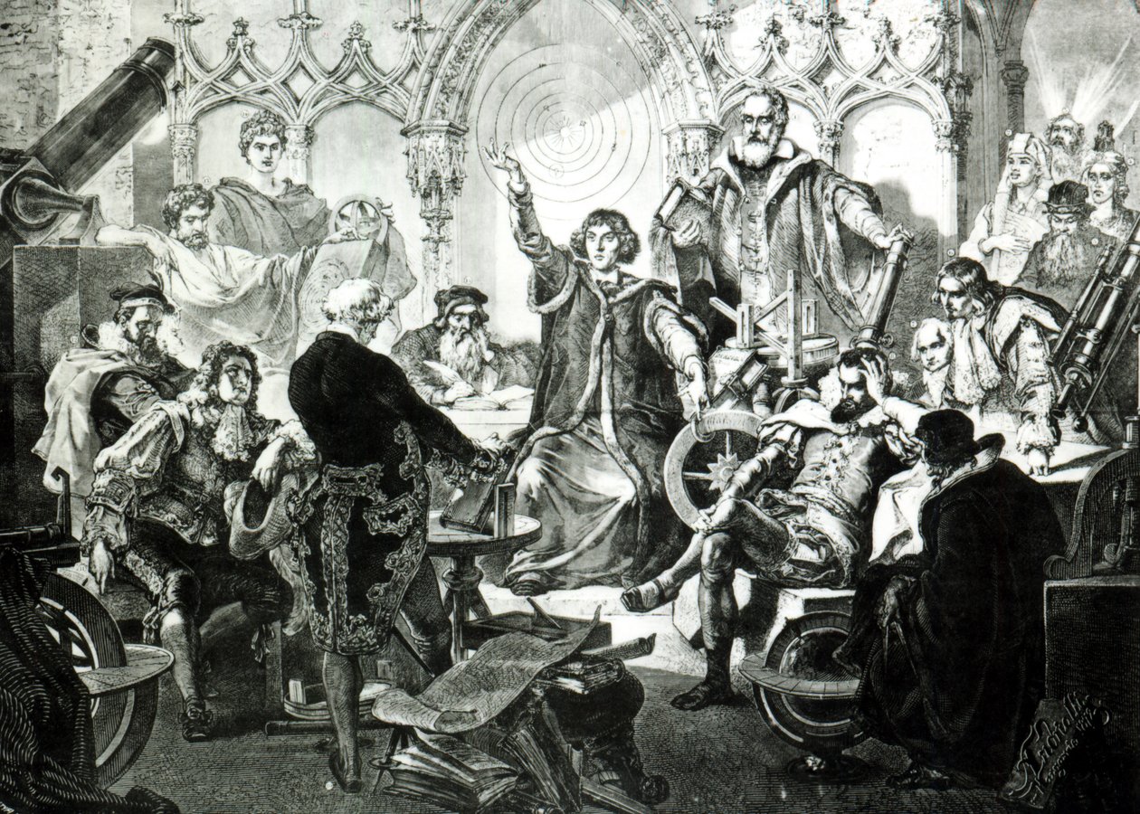 Nikolaus Kopernikus (1473-1543) selittää teoriaansa, 1873. tekijältä Elviro Michael Andriolli