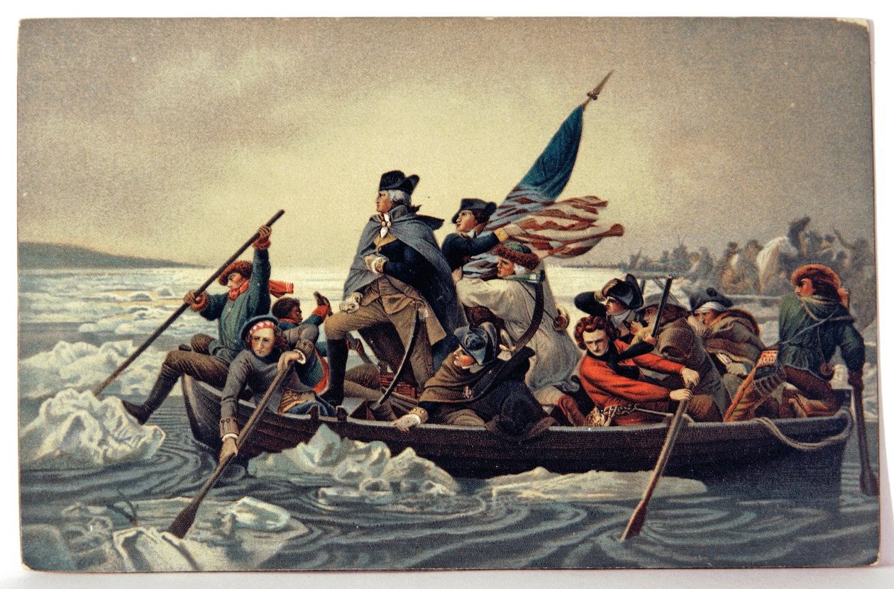 Historia. USA. George Washington ylittää Delawaren tekijältä Emanuel Gottlieb (after) Leutze
