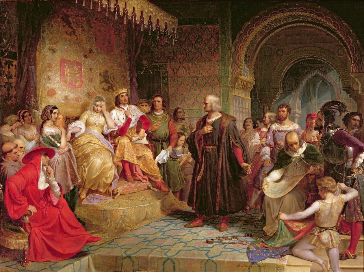 Kolumbus ennen kuningatarta, 1843 tekijältä Emanuel Gottlieb Leutze
