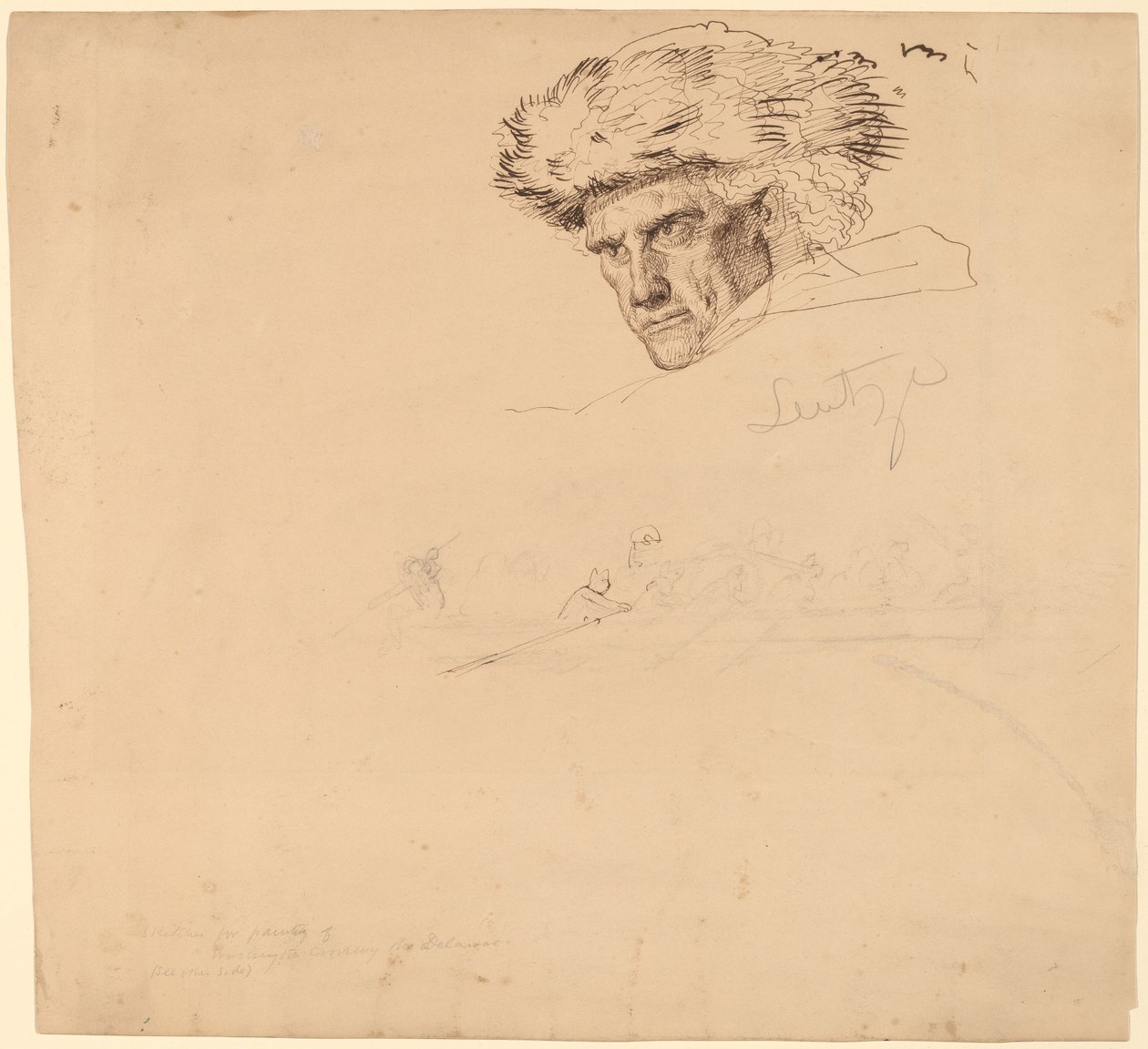 Tutkimukset "Washington Crossing the Delaware" [recto] tekijältä Emanuel Gottlieb Leutze