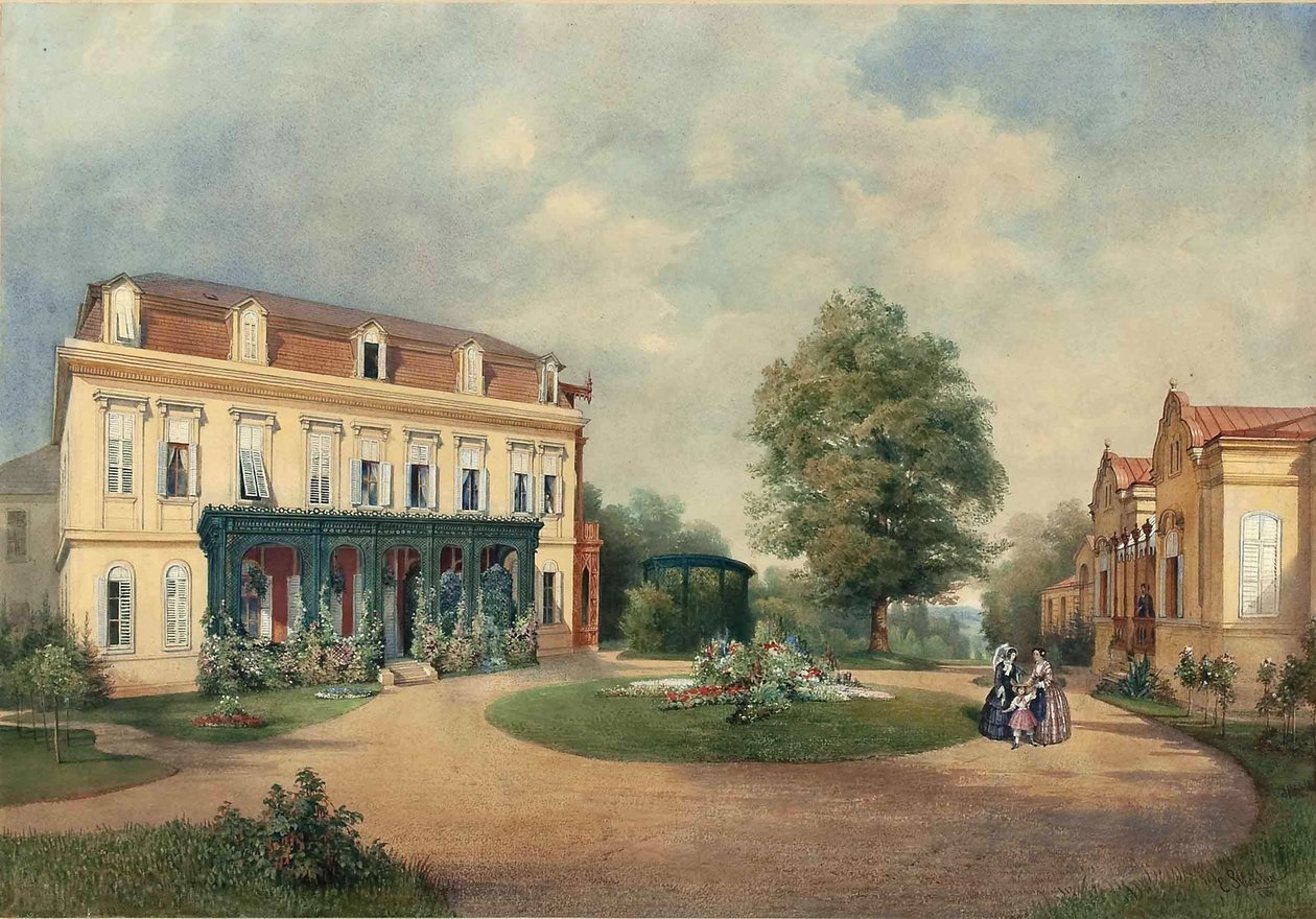 Emanuel Stöckler Albert Hardtin perheen maalaistalo Hadersdorfissa lähellä Wieniä 1854 tekijältä Emanuel Stöckler