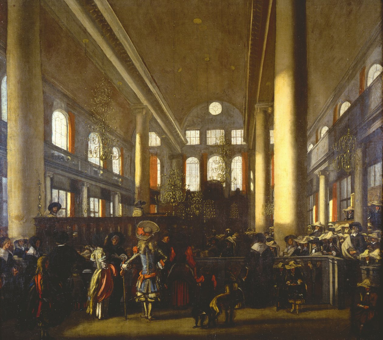 Amsterdamin portugalilaisen synagogan sisustus - Amsterdamin portugalilaisen synagogan sisustus, kirjoittanut Witte, Emanuel, (1616/17-1692). Öljy kankaalle, c. 1680. Israel Museum, Jerusalem tekijältä Emanuel de Witte