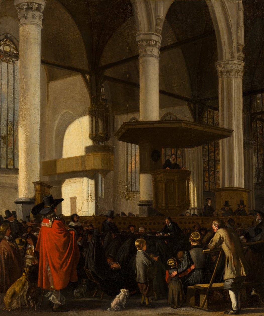 Amsterdamin Oude Kerk jumalanpalveluksen aikana tekijältä Emanuel de Witte