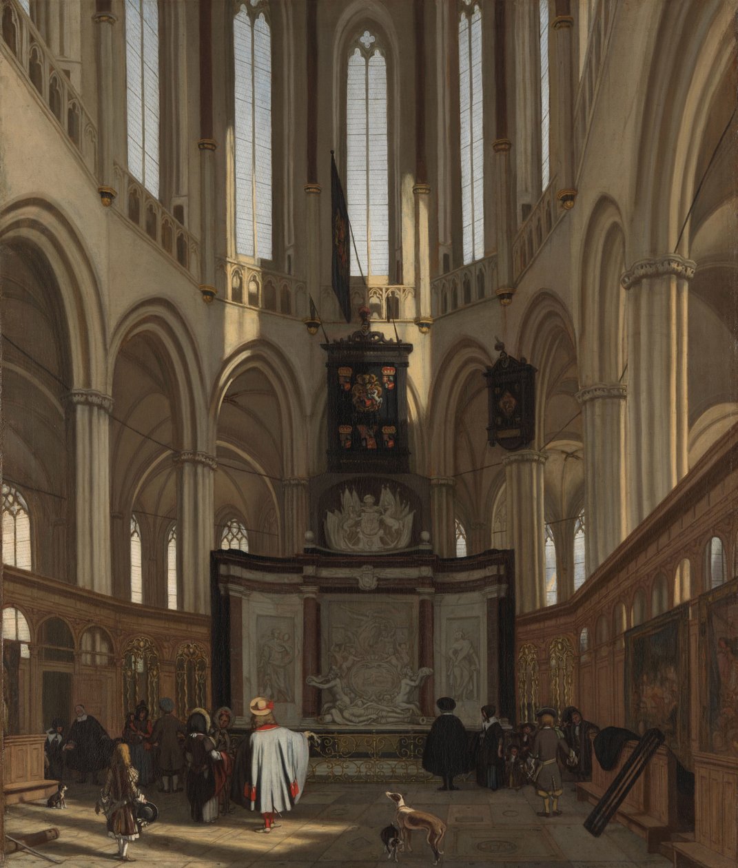 Michiel de Ruyterin hauta Nieuwe Kerkissä, Amsterdamissa Nieuwe Kerkin kuoro Amsterdamissa Michiel de Ruyterin mausoleumin kanssa tekijältä Emanuel de Witte