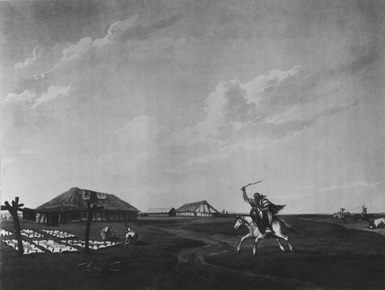 Estancia (maatila) San Pedro-joella, kaiverrus Maile ja Sutherland, 1820 (litho) (bw kuva) tekijältä Emeric Essex Vidal