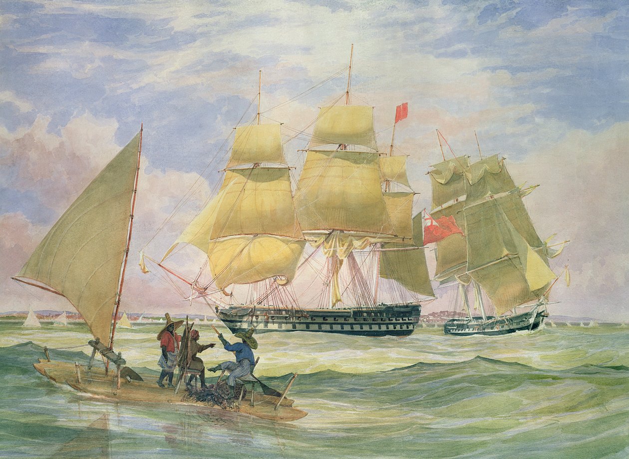 HM:n alukset "Ganges" ja "Sapphire" Pernambucon edustalla, 1829. tekijältä Emeric Essex Vidal