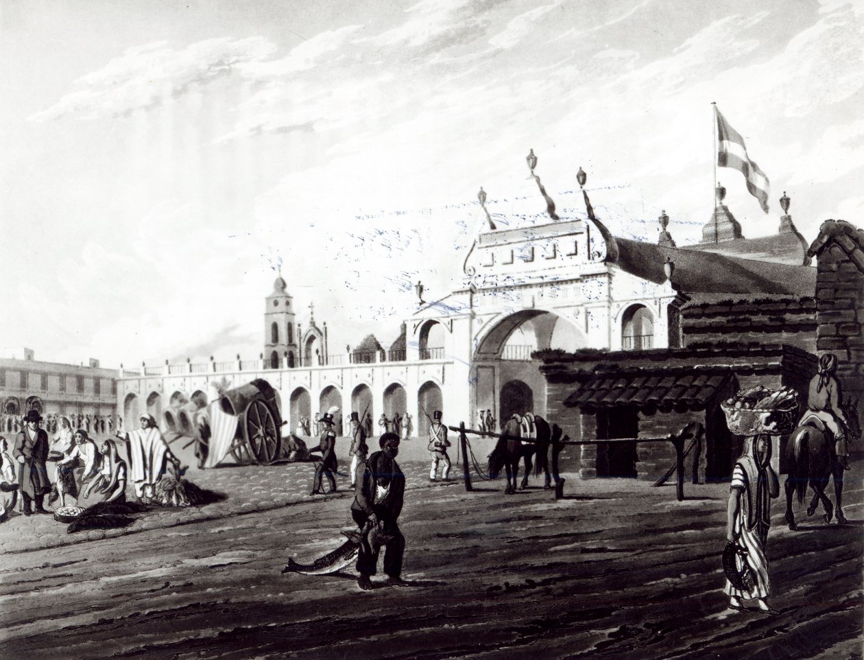 Market Place, kaiverrus Daniel Havell (1785-1826) 1820 tekijältä Emeric Essex Vidal