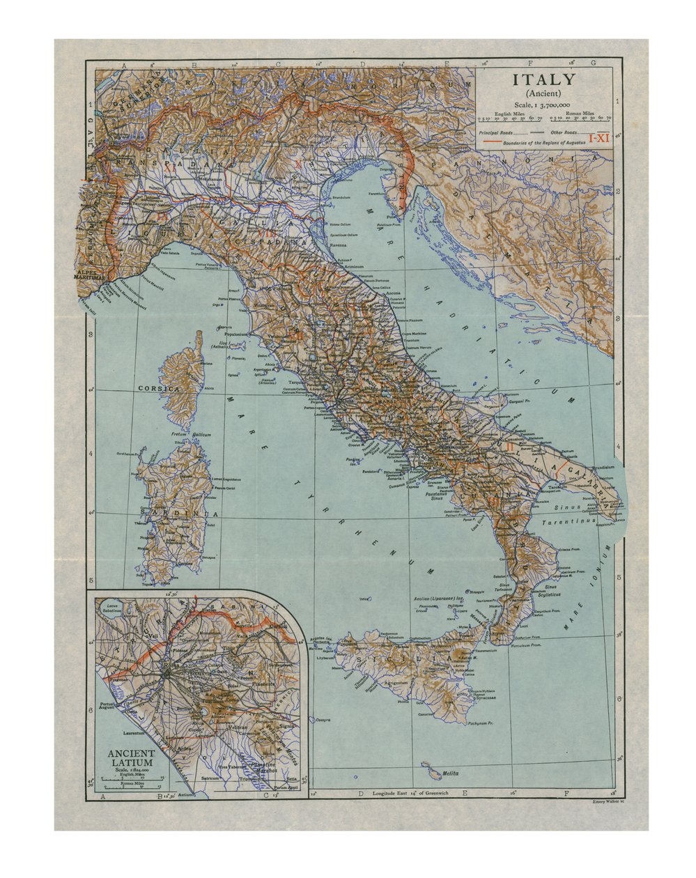 Muinaisen Italian kartta, 1910-luku. tekijältä Emery Walker