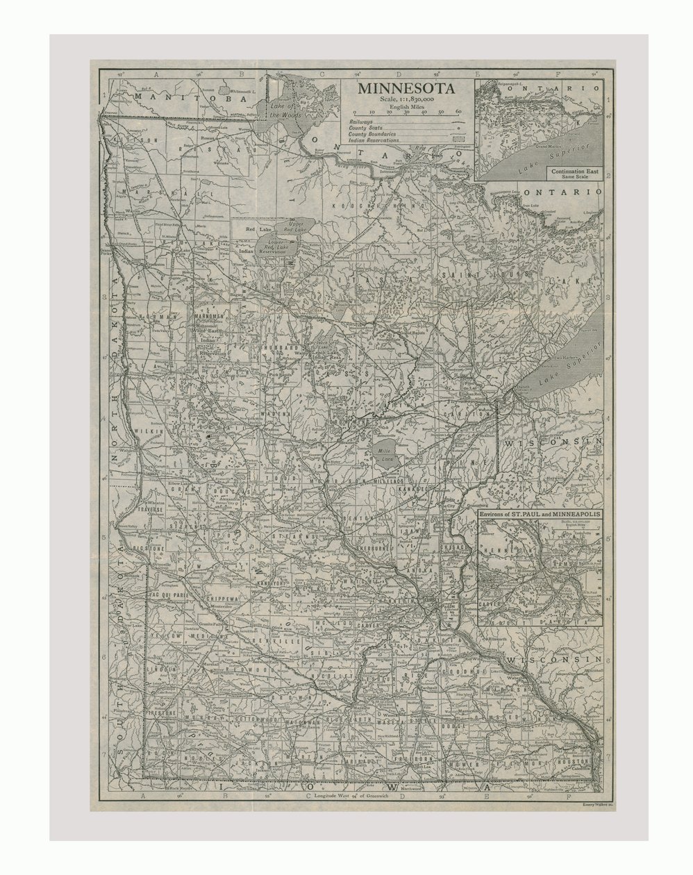Minnesotan kartta, USA, 1900-luku. tekijältä Emery Walker