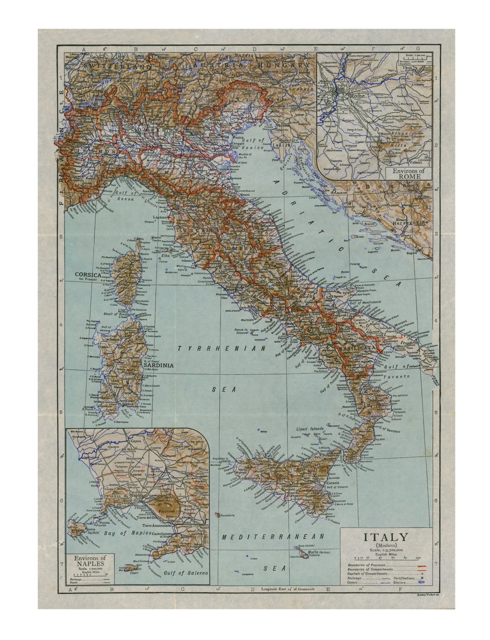 Modernin Italian kartta, 1910-luku. tekijältä Emery Walker