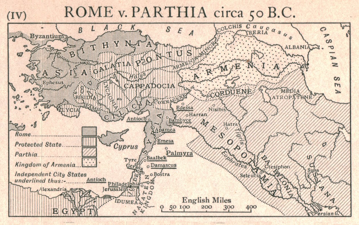 Rooma v. Parthia, noin 50 eaa., n. 1915. tekijältä Emery Walker Ltd
