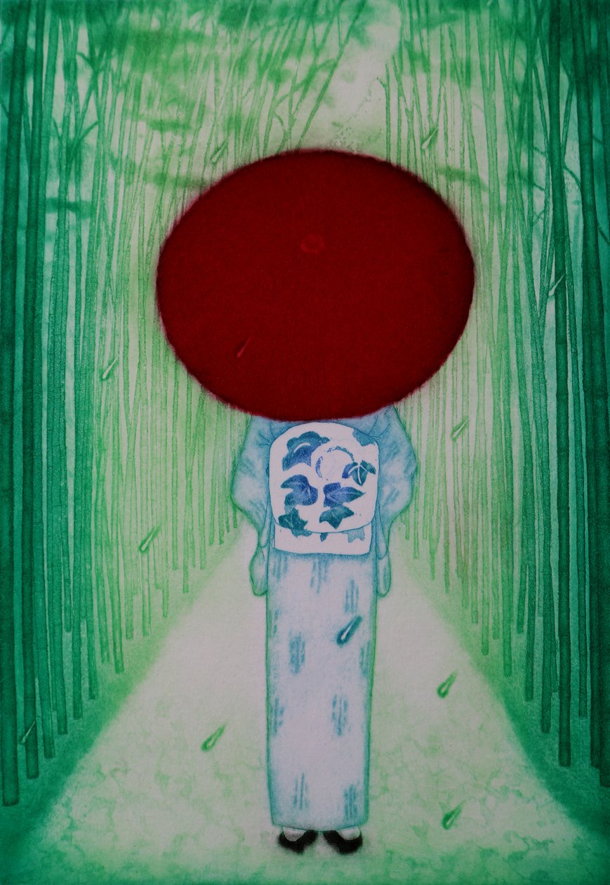 Punainen sateenvarjo, 2007 (etsaus) tekijältä Emiko Aida