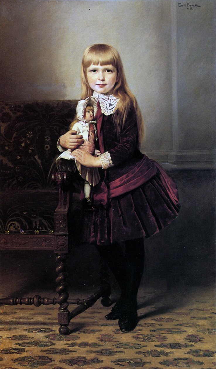 Nuori tyttö nukkensa kanssa, 1887 tekijältä Emil Brack