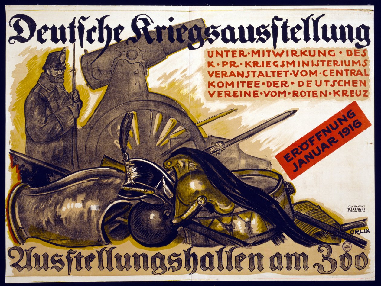 Juliste, joka mainostaa Saksan sotanäyttelyä, 1915 tekijältä Emil Orlik