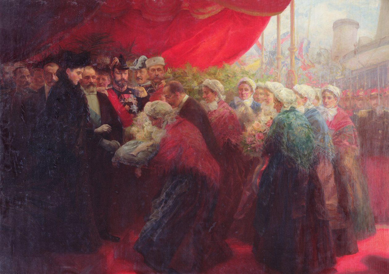 Bazennit tarjosivat hopeakalan Hessen-Darmstadtin Alixille, Venäjän keisarinnalle Dunkerquessa vuonna 1901 tekijältä Emil Benediktoff Hirschfeld