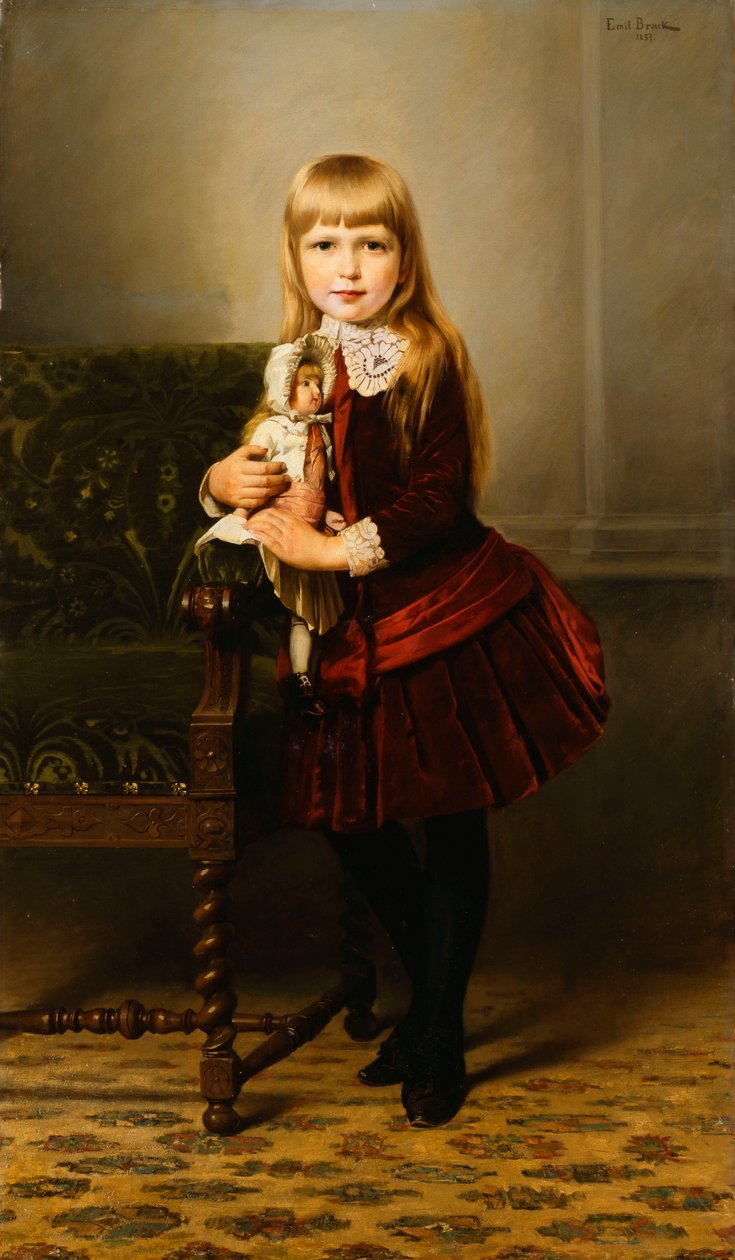 Muotokuva nuoresta tytöstä pitelemässä nukkea, 1887 tekijältä Emil Brack