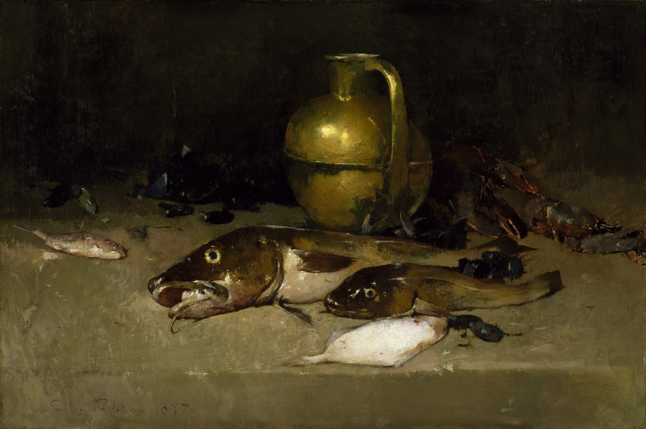 Asetelma kalan kanssa, 1897 tekijältä Emil Carlsen