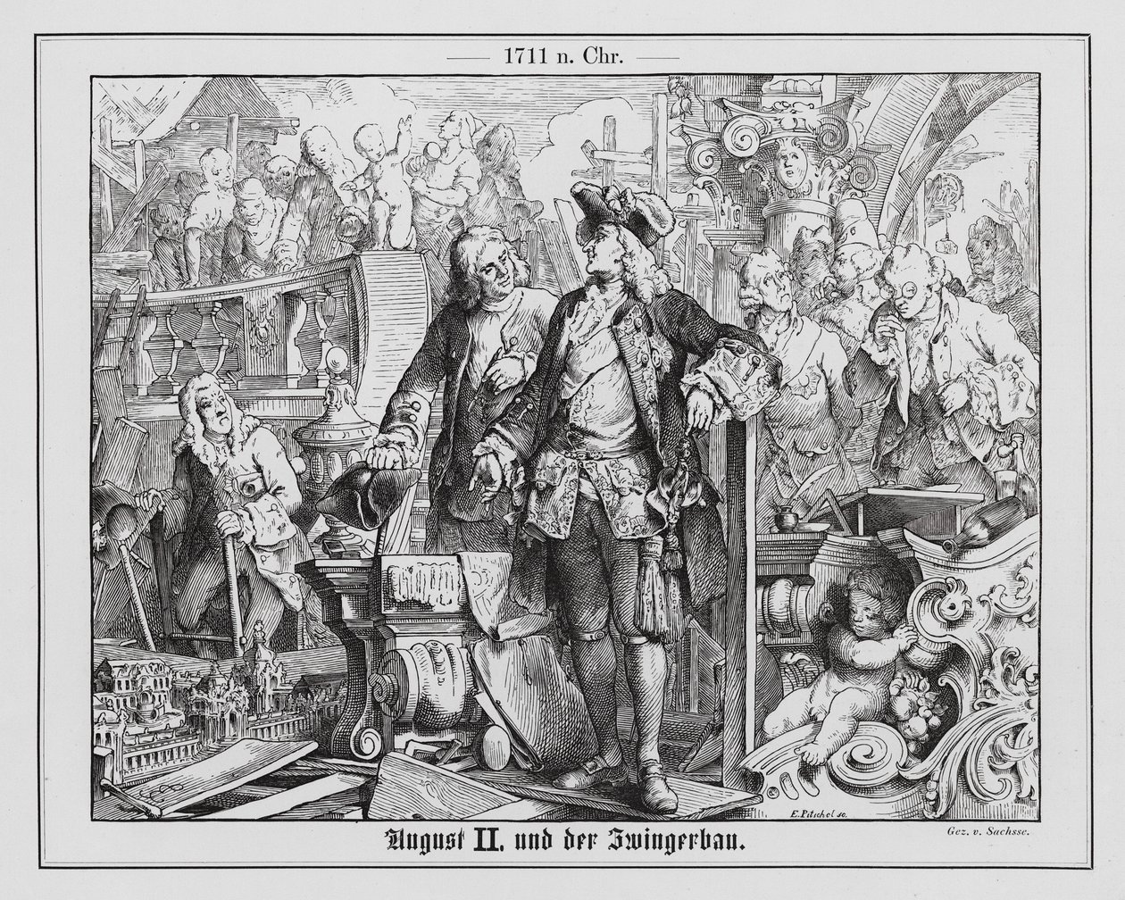 Augustus II, Saksin kruununvalitsija ja Puolan kuningas, ja Zwingerin palatsin rakentaminen. tekijältä Emil Eugen Sachsse