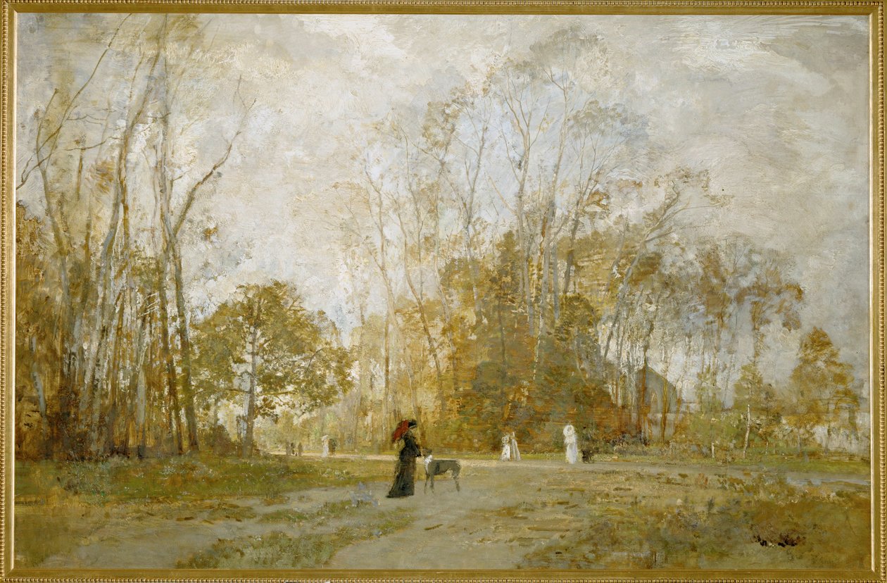 Aus dem Prater - Praterin puutarhasta ... (öljy puulle) tekijältä Emil Jakob Schindler