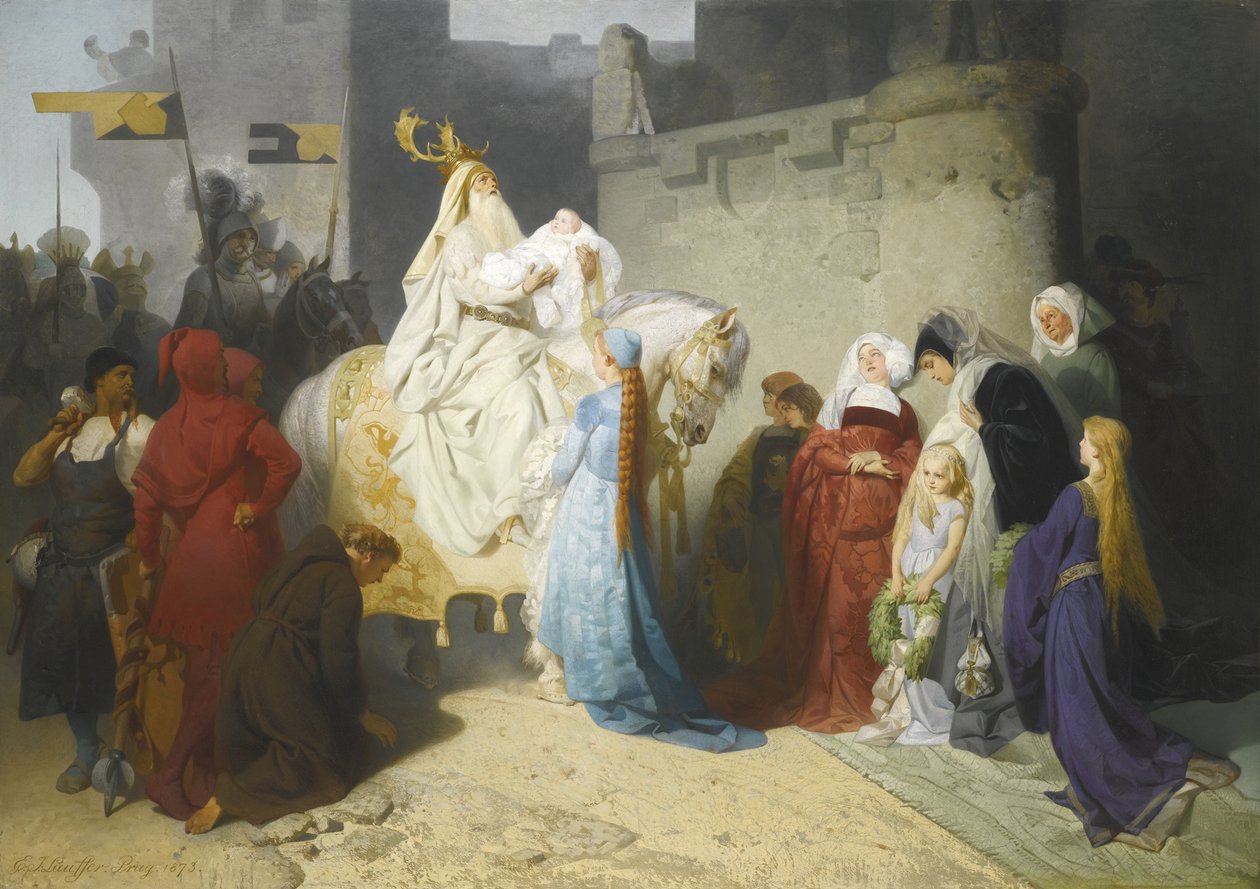 Merlin esittelee tulevaa kuningas Arthuria, 1873 tekijältä Emil Johann Lauffer