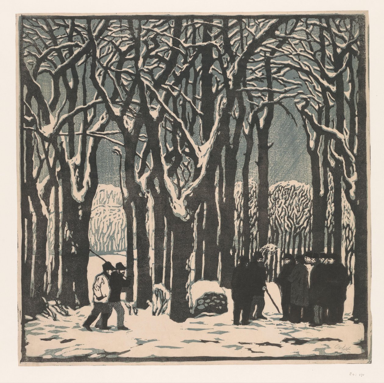 Miehet talvisessa metsässä tekijältä Emil Orlik (signed by artist)