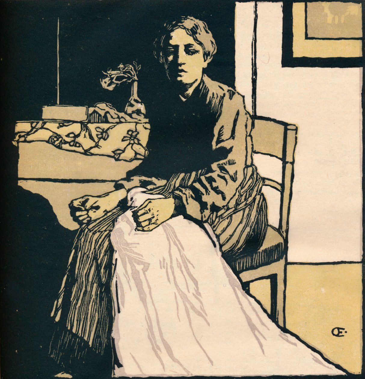 Ompelija, c1900 tekijältä Emil Orlik