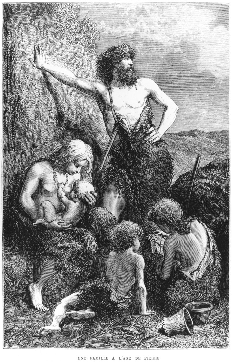 Perhe kivikaudella, kuvitus Louis Figuierin (1819-94) L