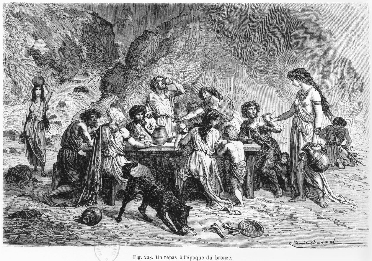 Ateria pronssikaudella, kuvitus Louis Figuierin (1819-94) L