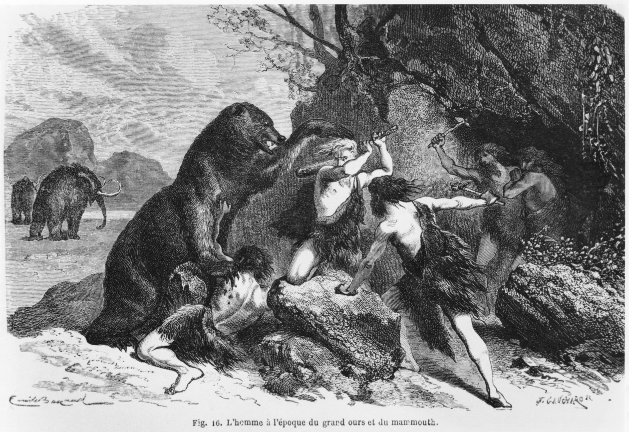 Mies karhun ja mammutin aikaan, kuvitus Louis Figuierin (1819-94) L
