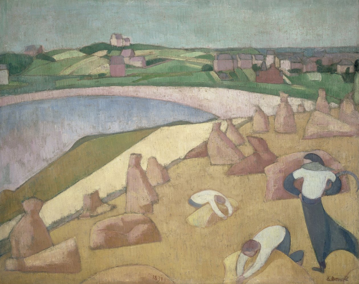 Sadonkorjuu meren rannalla tekijältä Emile Bernard