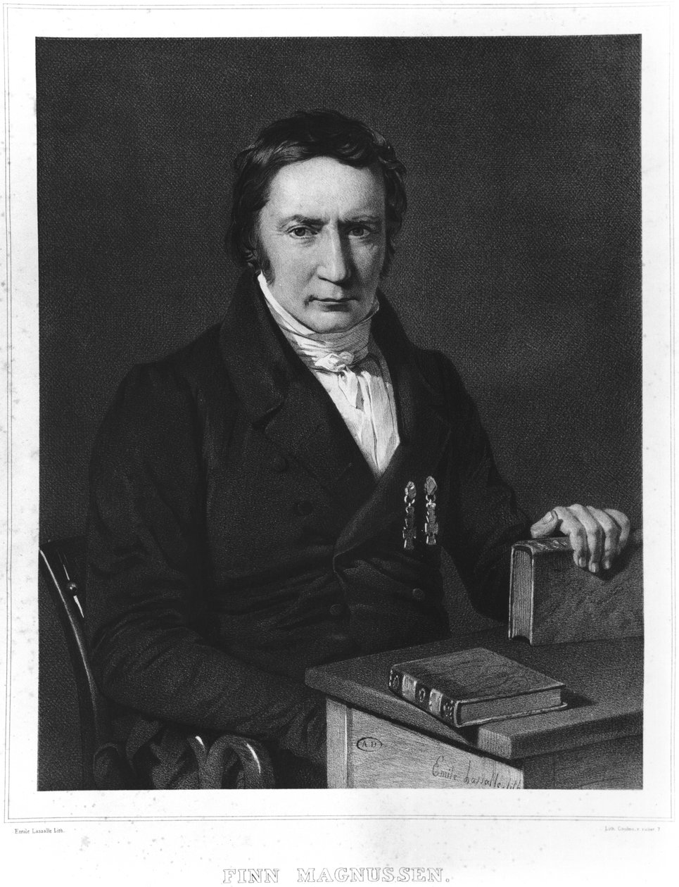 Finn Magnussenin (1781-1847) kuvitus Eugene Robertin (1806-79) teoksesta "Voyage en Islande et au Greenland, julkaistu kuninkaan käskystä Paul Gaimardin johdolla", julkaistu 1851, Pariisi (bw) tekijältä Emile Lassalle