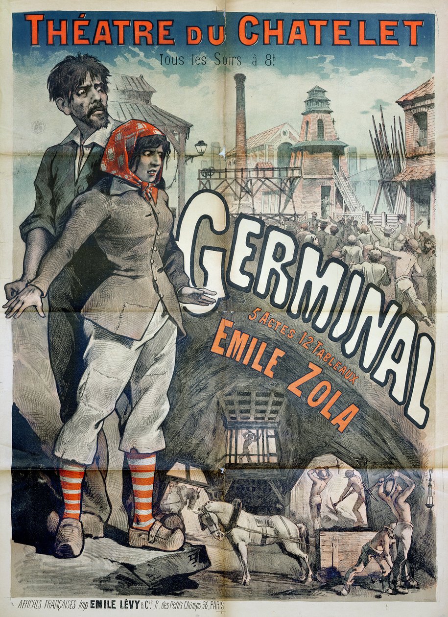Juliste, joka mainostaa Emile Zolan (1840-1902) näytelmän 
