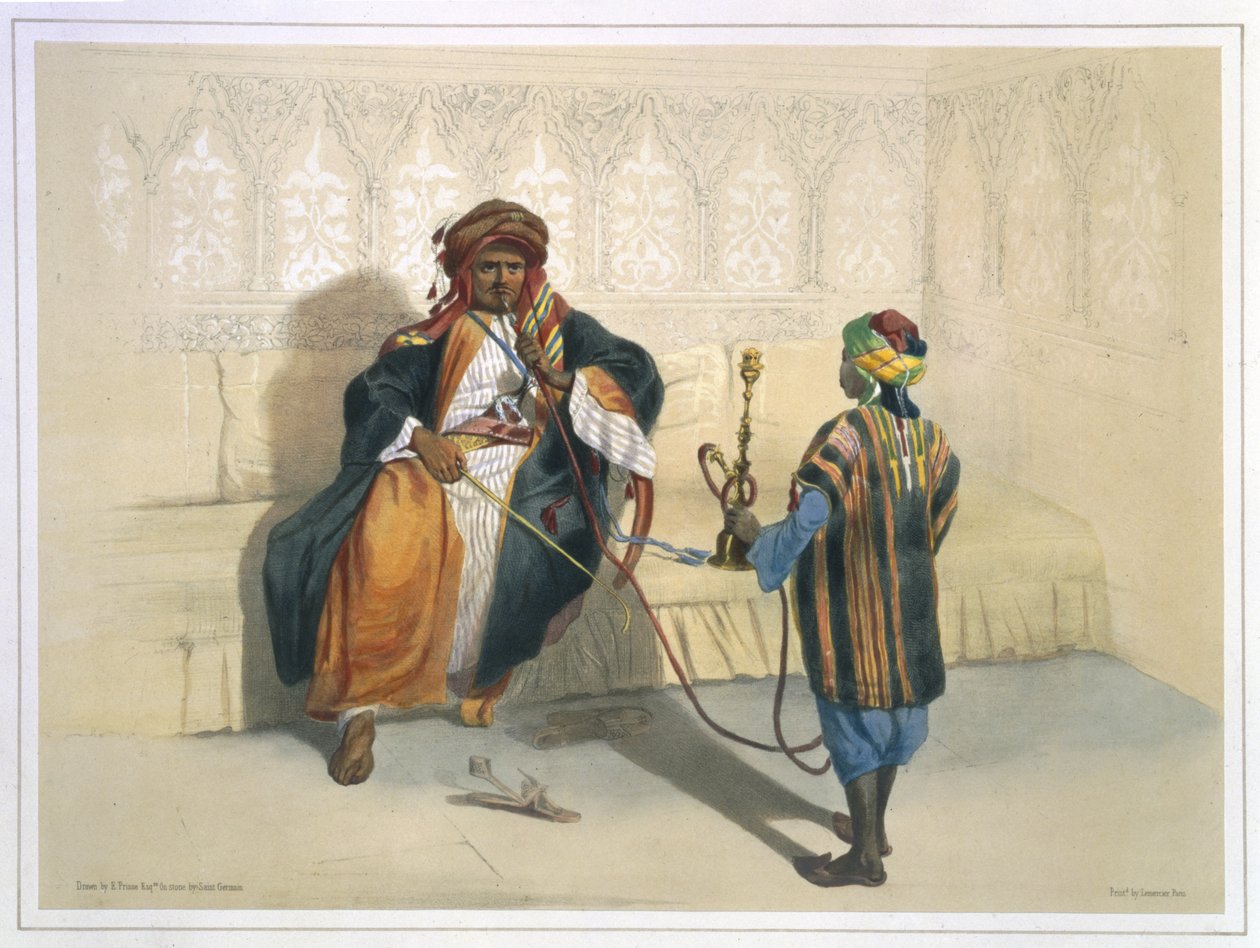 Tupakoiva arabisheikki, kuva "Niilin laaksosta", kaivertanut Saint Germain, pubi. Lemercier, 1848 tekijältä Emile Prisse d