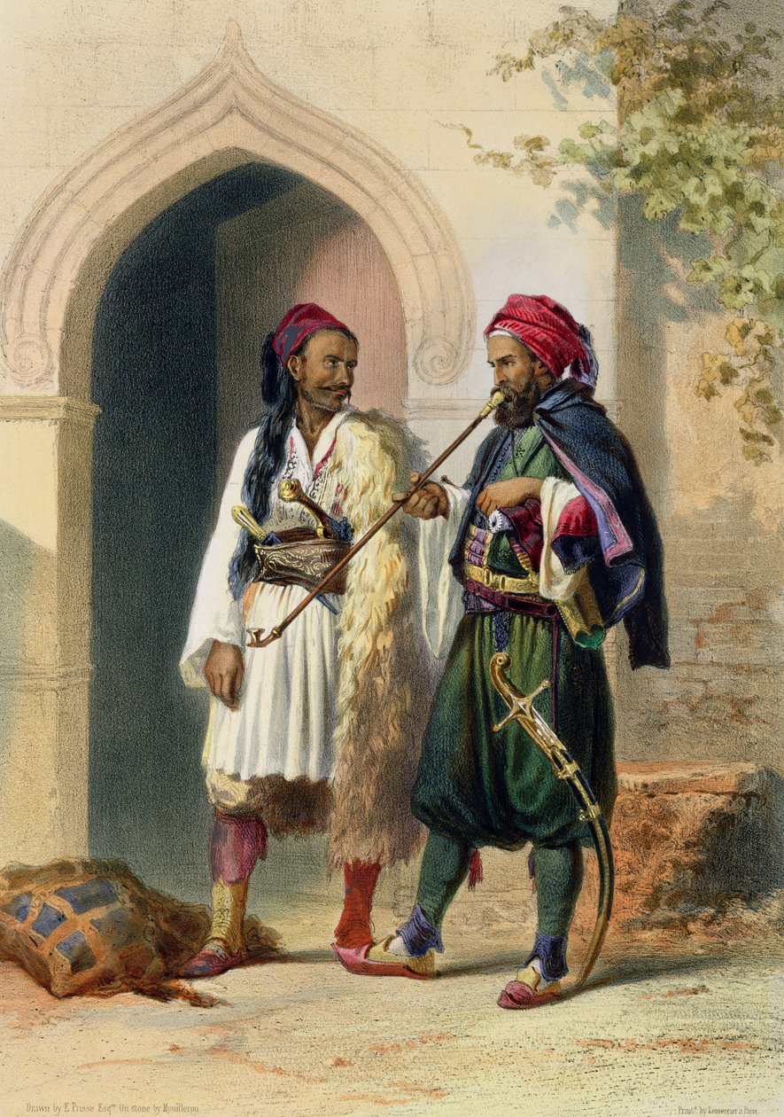 Arnaout ja Osmanli Soldiers in Alexandria, kuva "Niilin laaksosta", kaiverrus Mouilleron, pub. Lemercier, 1848 tekijältä Emile Prisse d