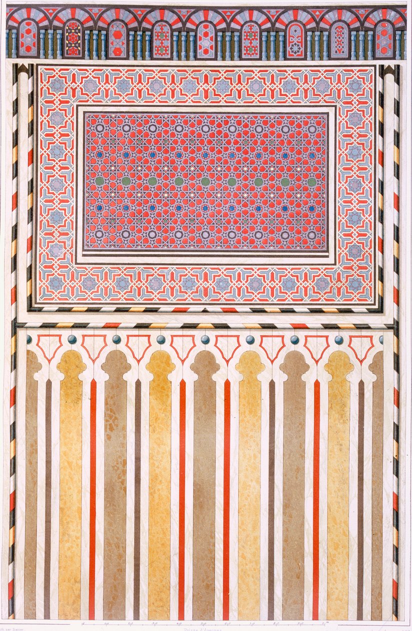 Kairo: El Bordeynyn moskeijan koristelu: Mihrabin mosaiikin geometriset kuviot, 1800-luku (chromolitho) tekijältä Emile Prisse d