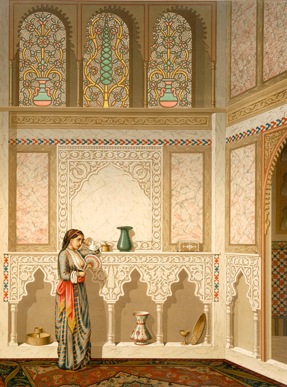 Kairo: Sidi Youssef Adamin kotitalon sisustus, 1800-luku (chromolitho) tekijältä Emile Prisse d