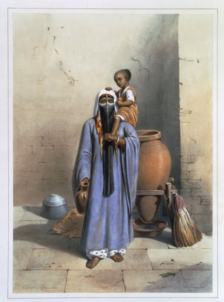 Fellah Woman and Child, kuvitus "Niilin laaksosta", kaivertanut Charles Bour (1814-81) pubi. Lemercier, 1848 tekijältä Emile Prisse d