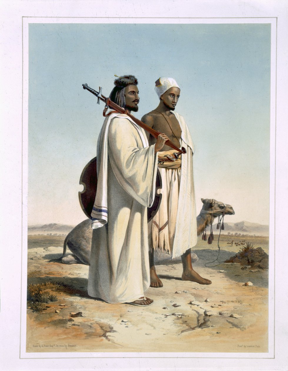 Ababda, Itä-Thebaid-aavikon paimentolaiset, kuva "Niilin laaksosta", kaiverrus Freeman, pubi. Lemercier, 1848 tekijältä Emile Prisse d