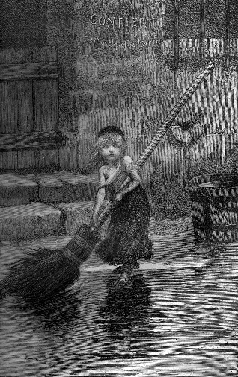 Cosette, kuvitus Victor Hugon teoksesta Les Miserables tekijältä Emile Antoine (after) Bayard