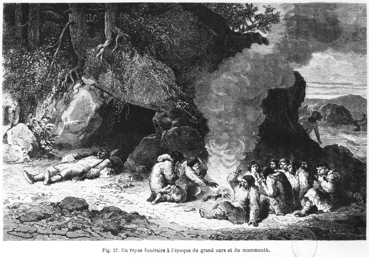 Hautajaiset karhun ja mammutin aikaan, kuvitus Louis Figuierin (1819-94) "L