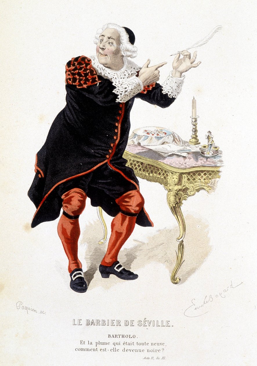 Bartholo teoksessa "" Sevillan parturi"" - teoksessa "" Complete Works of Beaumarchais"", Emile Bayardin piirustukset, toim. Laplace Sanchez & cie, Pariisi tekijältä Emile Antoine Bayard