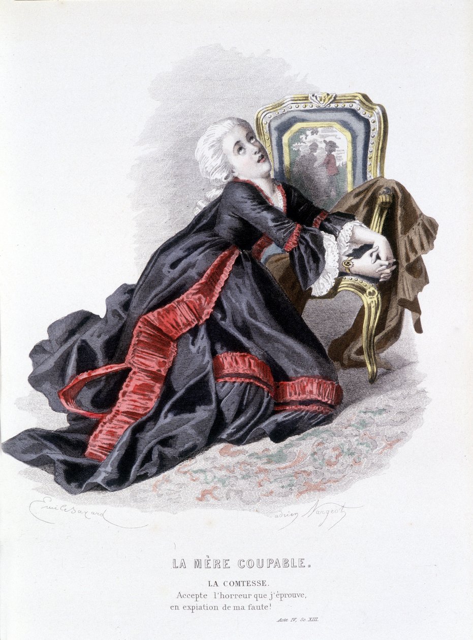Edouard Fournierin Beaumarchaisin (1732-1799) täydellinen teos, toim. Laplace, Sanchez et Cie, Pariisi 1876 (kaiverrus) tekijältä Emile Antoine Bayard